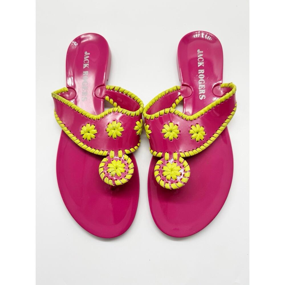Jack Rogers Bahamas Jelly Thong Sandals Pink Yellow Size 6